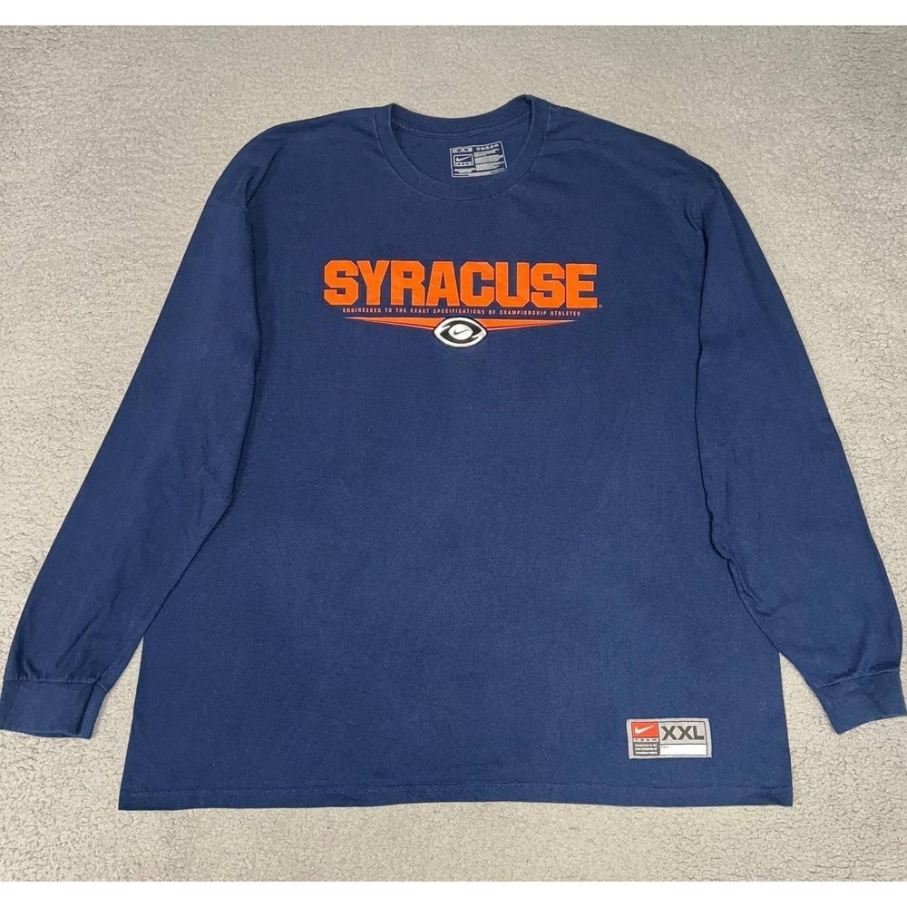 VTG Nike Team Syracuse Shirt Men's‎ 2XL XXL Blue Logo Spell Out Long Sleeve Tee